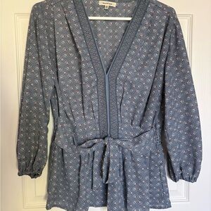 Max Studio Blue and Pink Floral Print Top